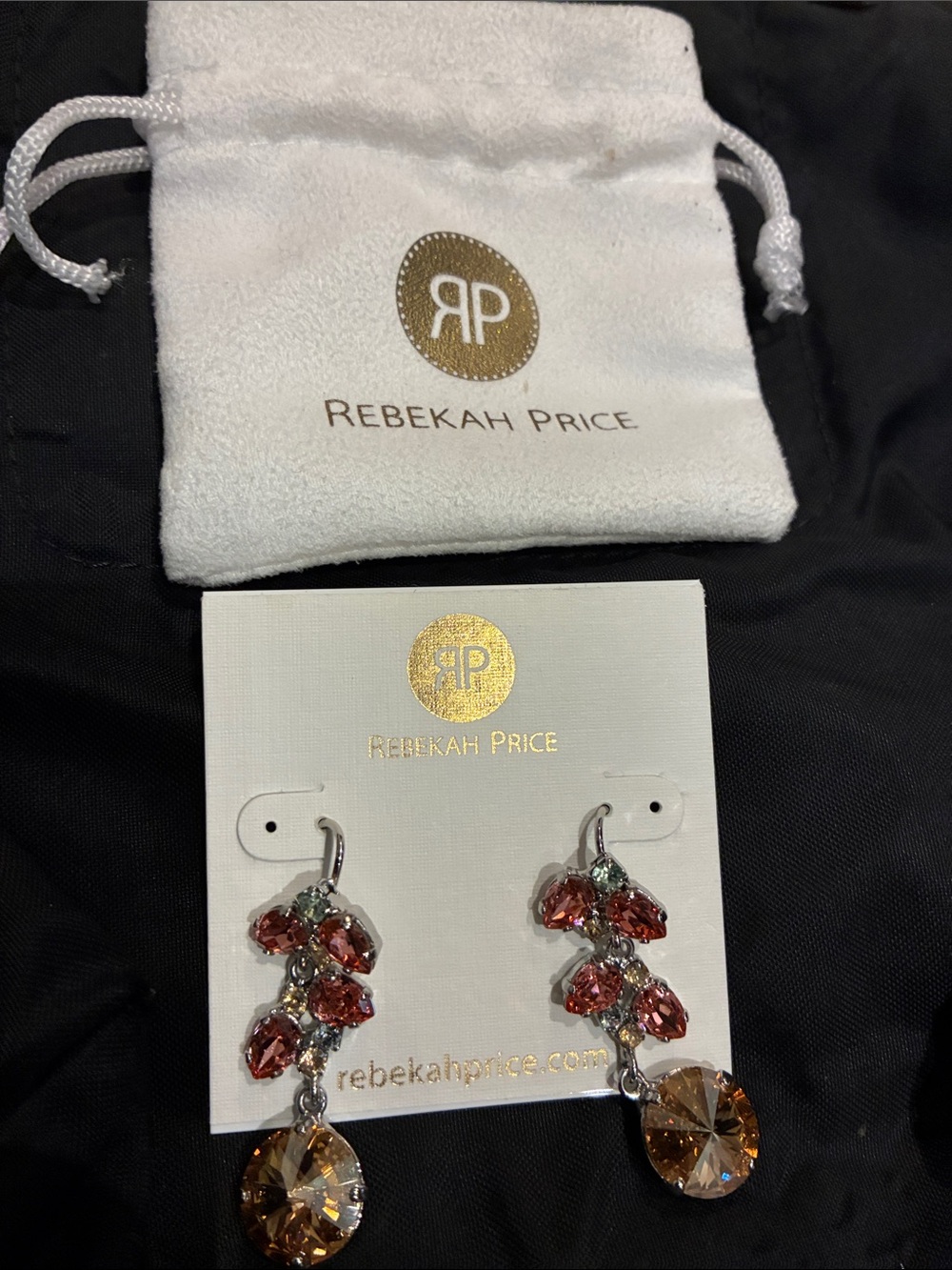 Rebekah Price Crystal Cluster Drop Earrings Rose Gold Amber Statement CB